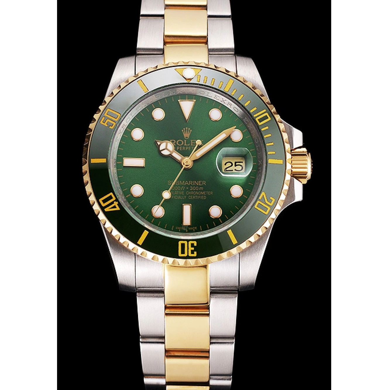 Aaa replica watch Gold Submariner Rolex Green Dial Tone Steel Two Swiss Bracelet Bezel And 0711
